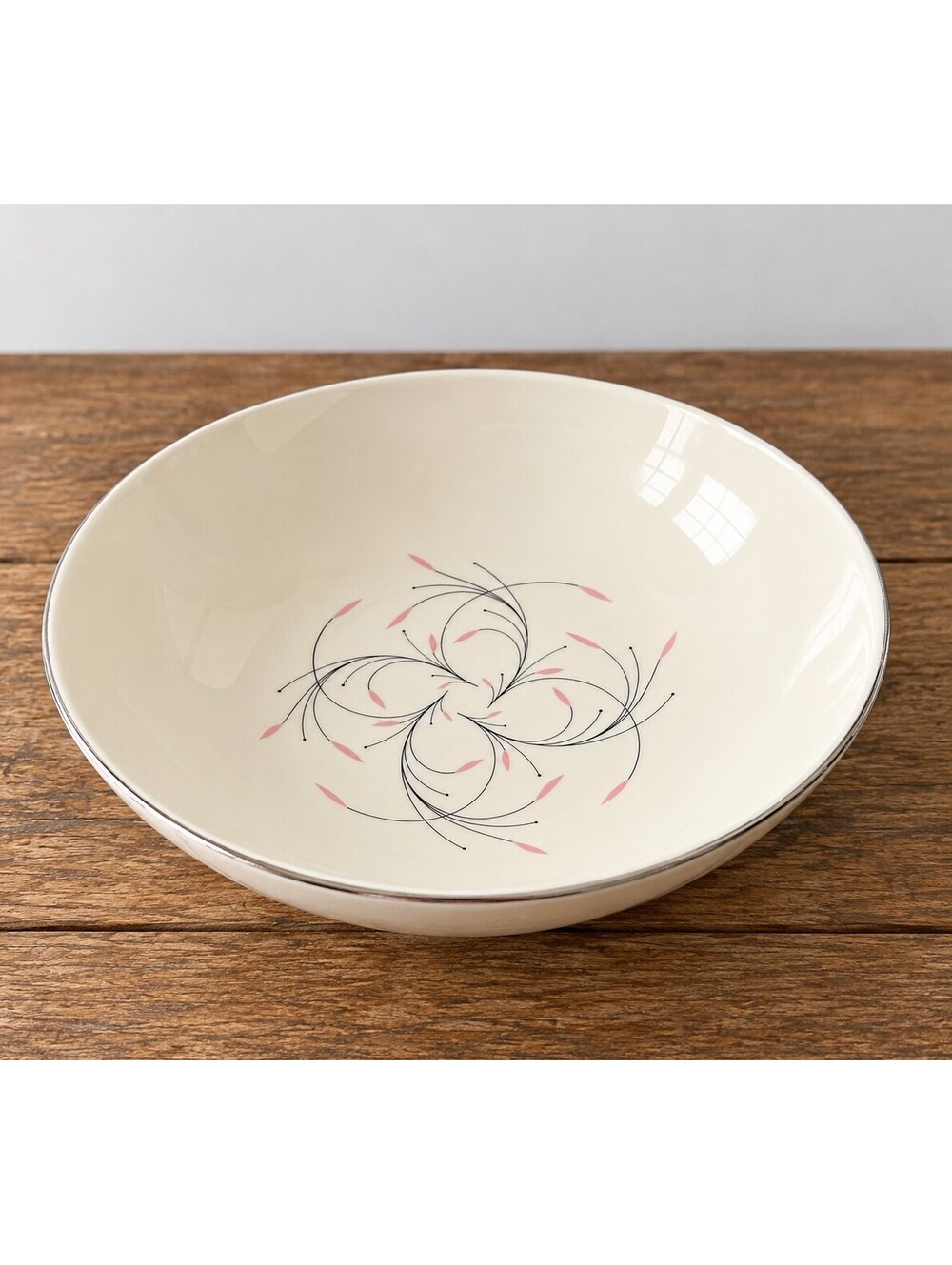 Vintage 1955 Homer Laughlin Rhythm Capri 9" Serving Bowl Pink Black Platinum MCM